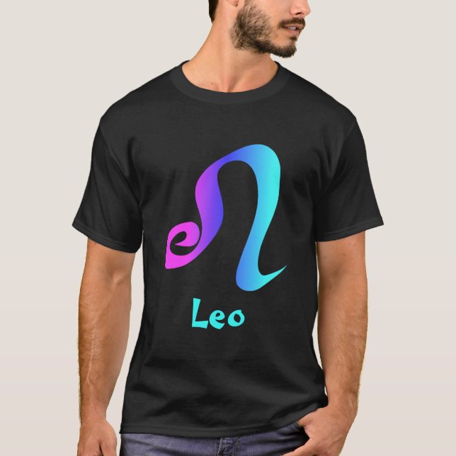 Camiseta Sinal azul magenta do zodíaco do Aqua de Leo (Frente)