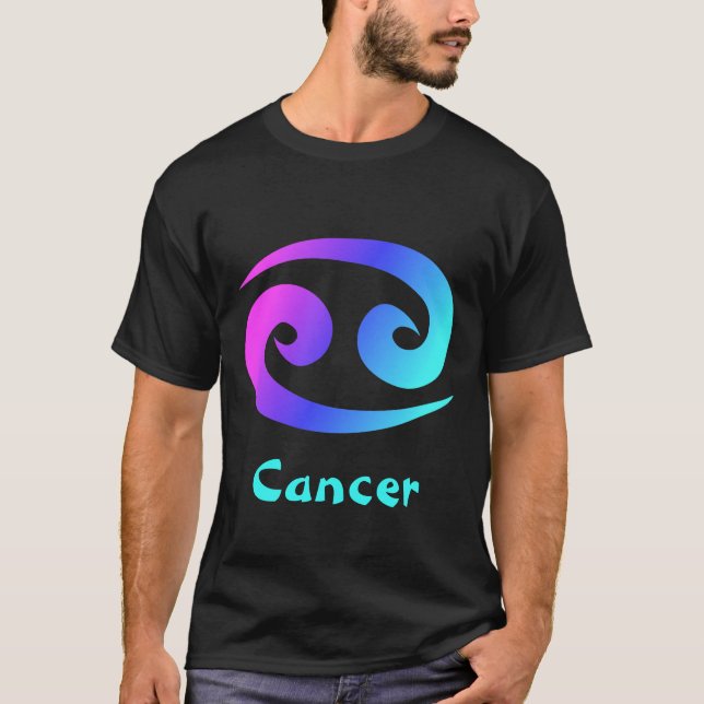 Camiseta Sinal azul magenta do zodíaco do Aqua do cancer (Frente)