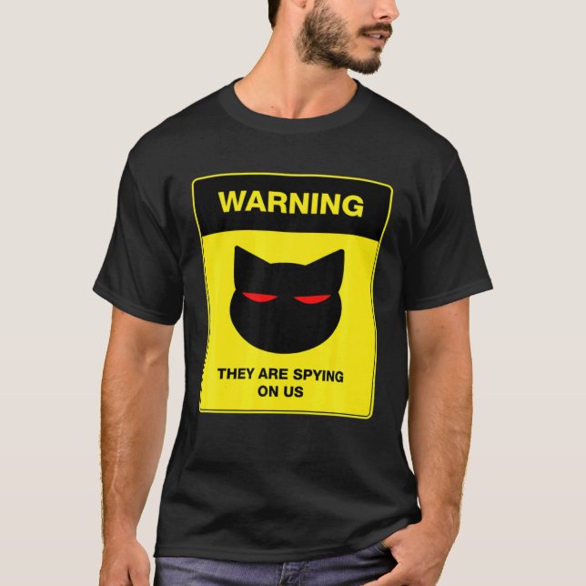 Camiseta Sinal de Alerta de Espião Gato (Frente)