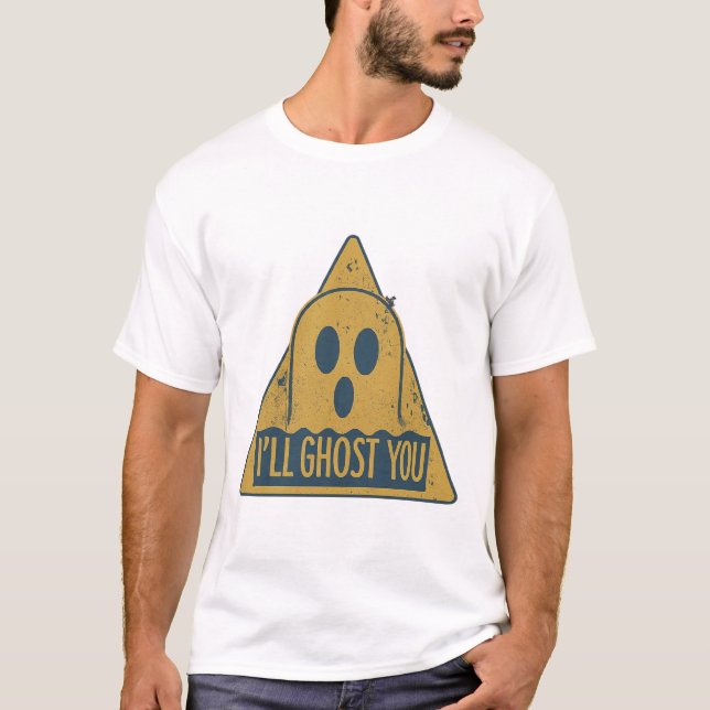 Camiseta Sinal de Alerta Retro “Eu Vou Te Ghostar” Design d (Frente)