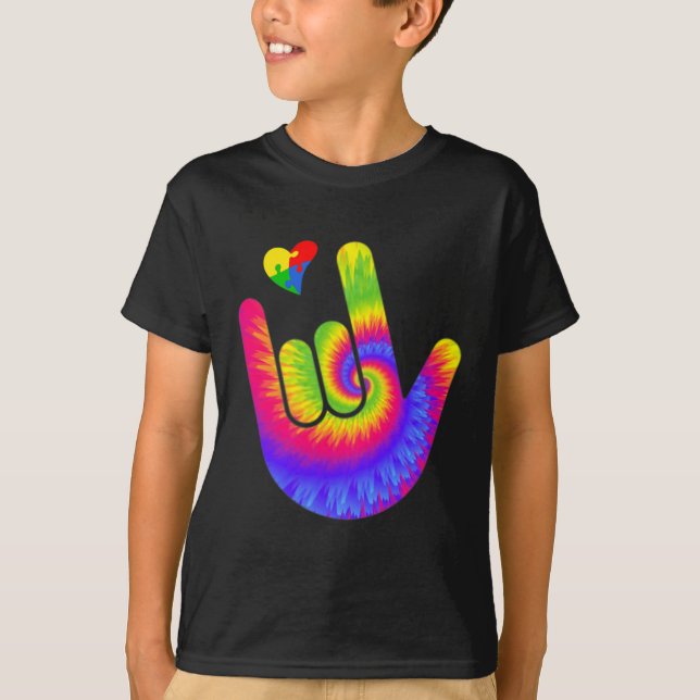 Camiseta Sinal de Amo de linguagem Autismo Atenção Coração (Frente)