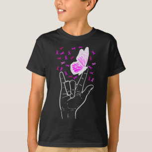 Camiseta Sinal de Amor Borboleta Cancer de Mama Consciência