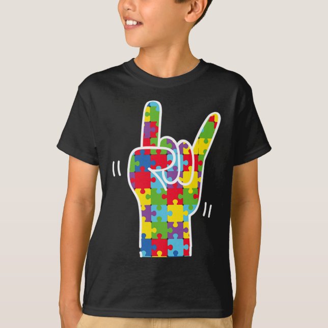 Camiseta Sinal de Amor Linguagem Autismo Sensibilização Mês (Frente)