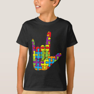 Camiseta Sinal de Amor Linguagem Autista Quebra-cabeça Auti