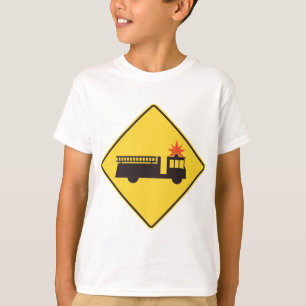 Camiseta Sinal de Aviso de Caminhão de Bombeiros Amarelo