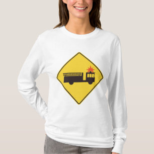 Camiseta Sinal de Aviso de Caminhão de Bombeiros Amarelo