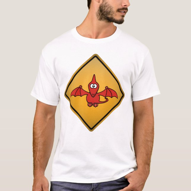 Camiseta Sinal de aviso do Pterodactyl dos desenhos (Frente)
