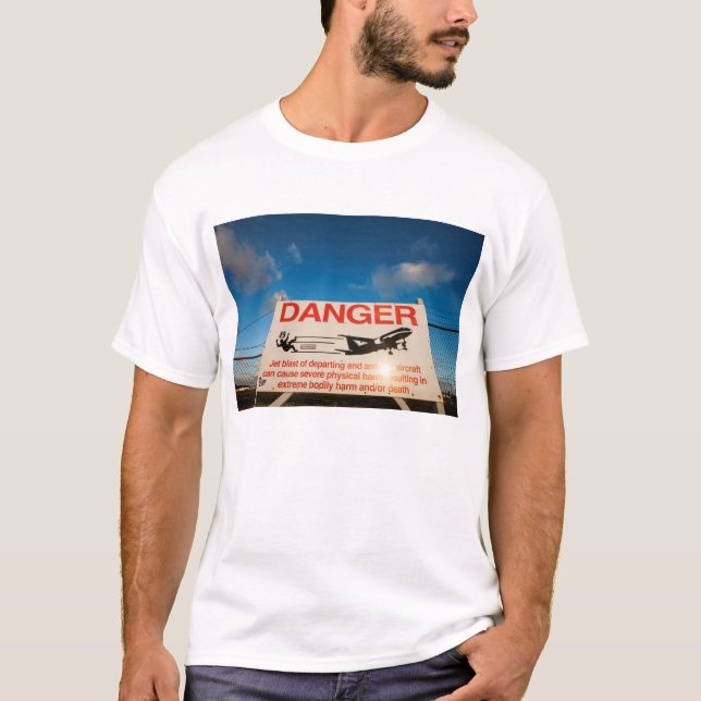 Camiseta Sinal de aviso perto do aeroporto do St. Maarten, (Frente)