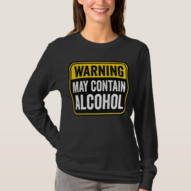 Camiseta Sinal De Aviso Pode Conter Álcool Aniversário Prec (Frente)