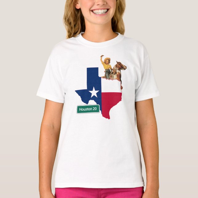 Camiseta Sinal De Bandeira De Forma Do Texas Cowgirl E Hous (Frente)