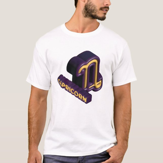 Camiseta Sinal de Capricórnio e Design de Texto (Frente)