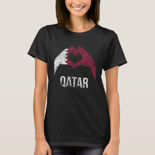 Camiseta Sinal de Coração de Amor Bandeira Vintage do Qatar