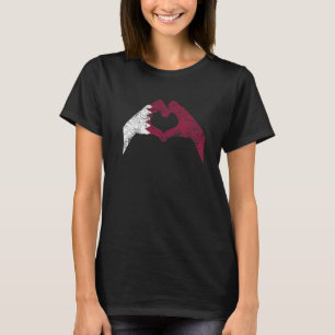 Camiseta Sinal de Coração de Amor Bandeira Vintage do Qatar