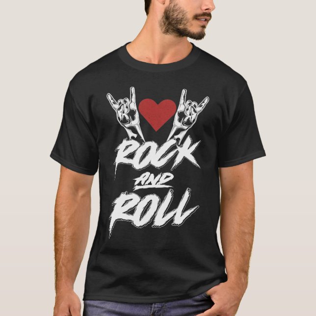 Camiseta Sinal de cornos Rocha e Roll Música (Frente)