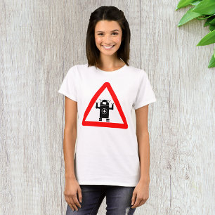 Camiseta Sinal de Cuidado de Robô Médico Futurista
