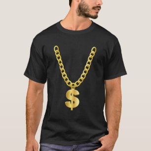 Camiseta Sinal de Dólar de Colar Dourado Gangsta