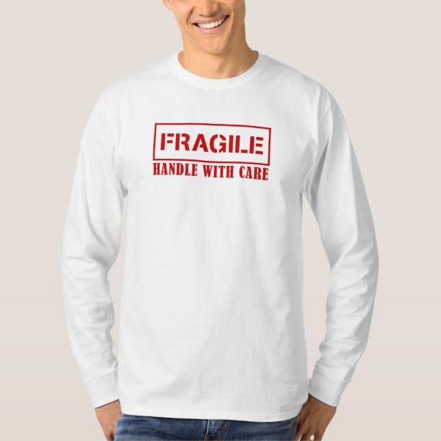 Camiseta Sinal de embalagem frágil - manípulo com cuidado (Frente)