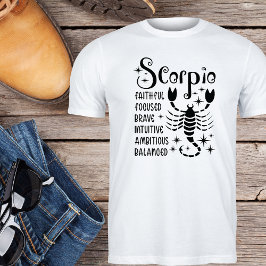 Camiseta Sinal de Escorpião Zodiac Traços de Personalidade 