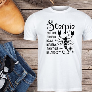 Camiseta Sinal de Escorpião Zodiac Traços de Personalidade