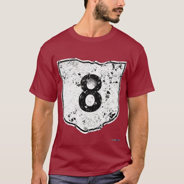 Camiseta Sinal de estrada da rota 8 - afligido (Frente)