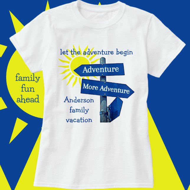 Camiseta Sinal de Estrada de Aventura de Férias Familiares  (Criador carregado)
