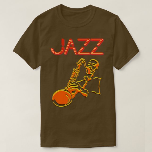 Camiseta Sinal de Jazz Neon com Sax Player 1 (Frente do Design)