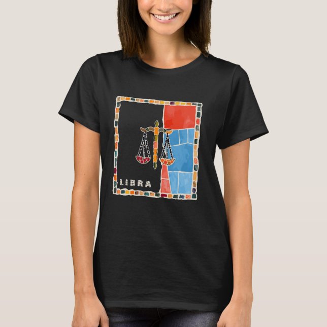 Camiseta Sinal de libra zodiac mosaico - harmonia e equilíb (Frente)