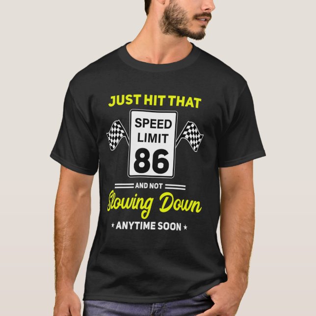 Camiseta Sinal de limite de velocidade de aniversário de 86 (Frente)