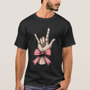 Camiseta Sinal de Linguagem de Sinais Coquette Bow Eu Amo V