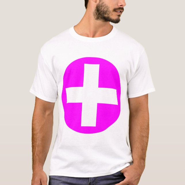 Camiseta Sinal de mais branco com magenta (Frente)