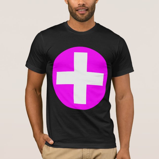 Camiseta Sinal de mais branco com magenta (Frente)
