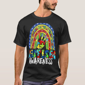 Camiseta Sinal de Mão Conscientização do Autismo Arco-íris
