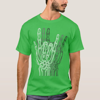 Camiseta Sinal de Mão de Esqueleto de Rock n Roll Amante de