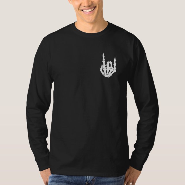 Camiseta sinal de mão de esqueleto de rock n roll Minimalis (Frente)