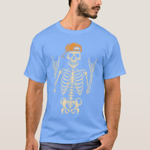 Camiseta Sinal de Mão Rock On do Rocker Esqueleto Punk Rock