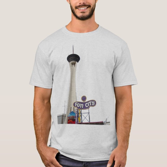 Camiseta Sinal de motel da cidade divertida e torre em Las  (Frente)