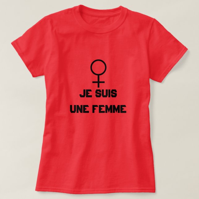 Camiseta Sinal de mulher com texto Je suis une femme (Frente do Design)