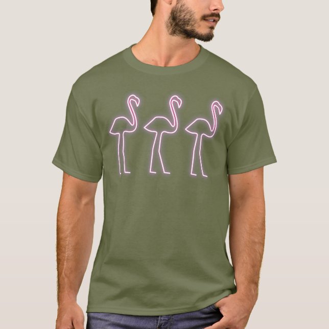 Camiseta Sinal de Neon Cor-de-Rosa Flamingo Piscina Pássaro (Frente)