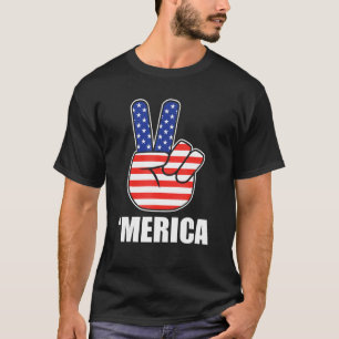 Camiseta Sinal de Paz 4º de julho Bandeira Americana Merica