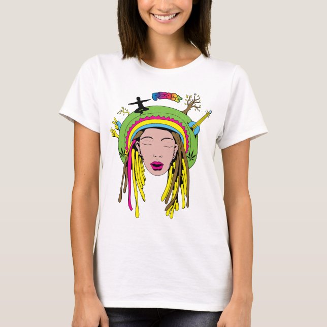 Camiseta Sinal de paz ~ 60 anos Hippie Girl Tie Dye (Frente)