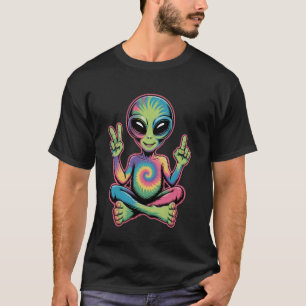 Camiseta Sinal de Paz Alienígena Psicodélico Tie Dye Hippie