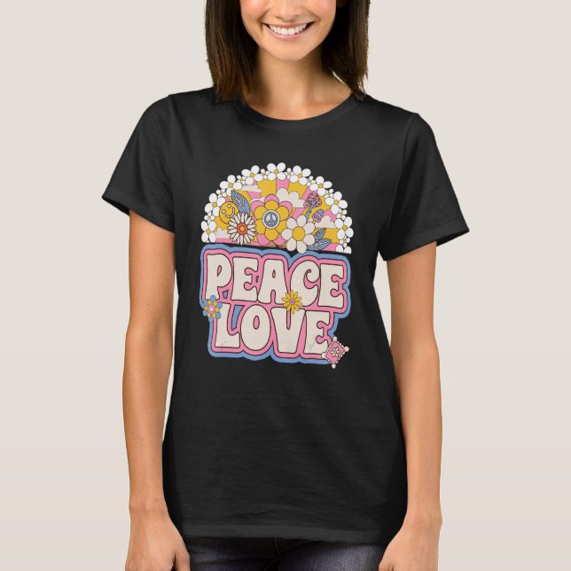 Camiseta Sinal de Paz Amor 60 anos 70 Figurume Groovy Hippi (Frente)