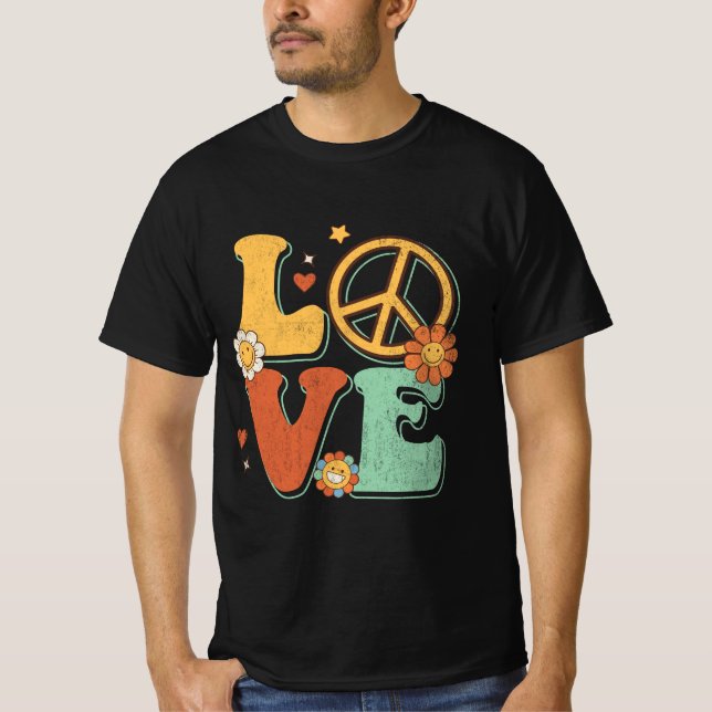 Camiseta Sinal de Paz Amor 60 anos 70 Figurume Groovy Hippi (Frente)