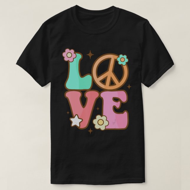 Camiseta Sinal de Paz Amor 60 anos 70 Figurume Groovy Hippi (Frente do Design)