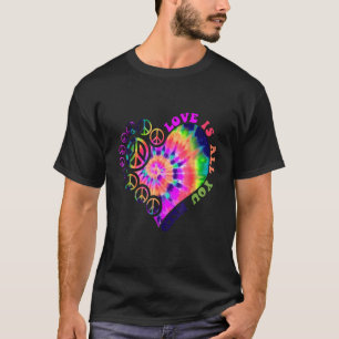 Camiseta Sinal de paz amor 60 anos 70 tintura hippie