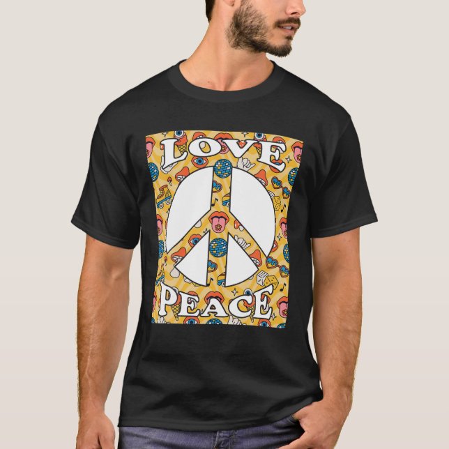 Camiseta Sinal de Paz Amor 60S 70S 80S 90S Retroativo Hippi (Frente)