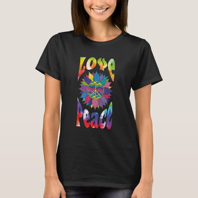 Camiseta Sinal de Paz Amor 60s 70s Hippie Groovy Retr (Frente)