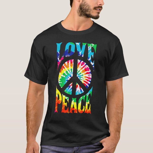 Camiseta Sinal de Paz Amor 60S 70S Tie Dye Hippie Figurume  (Frente)