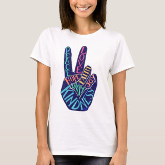 Camiseta Sinal de Paz Amor Fé Humanidade Joy Bondade Espera