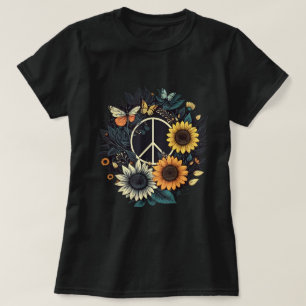 Camiseta SINAL DE PAZ AMOR Hippie de girassol